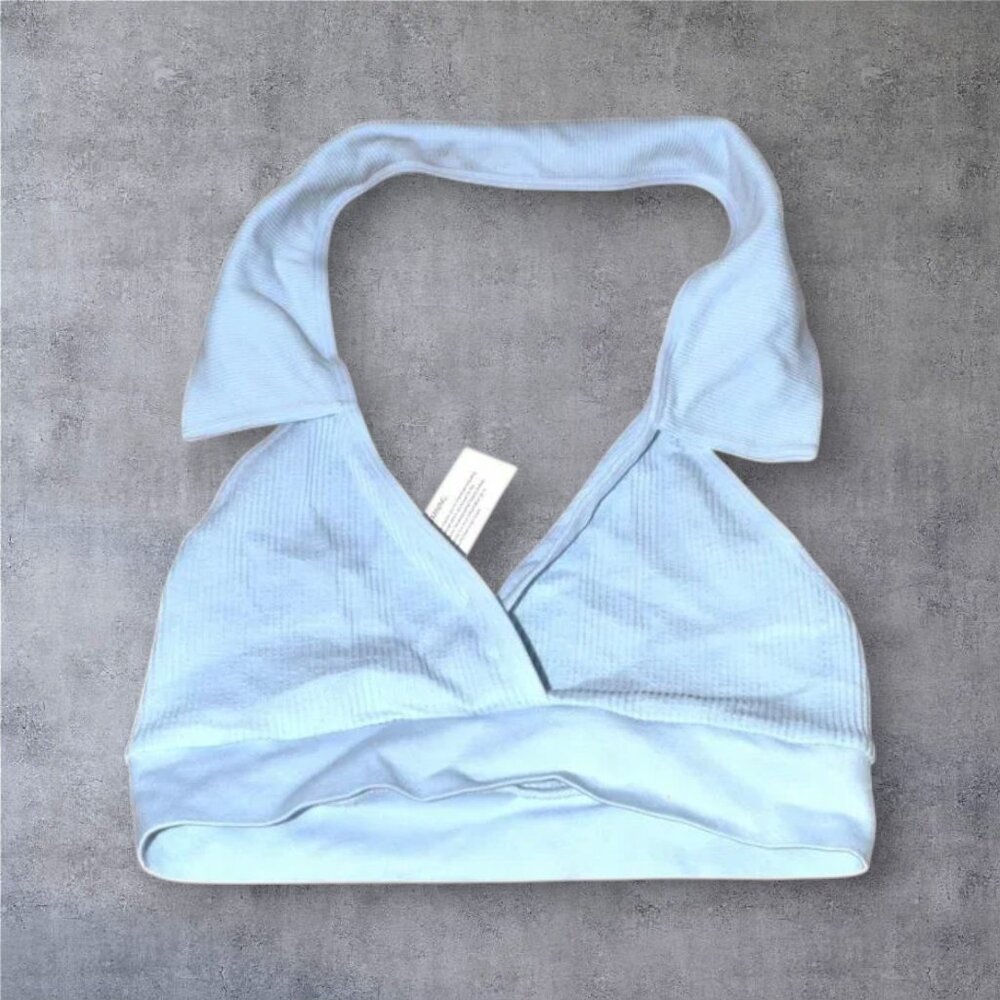 NWT Anwnd Collared Crop Top Baby Blue V-Neck